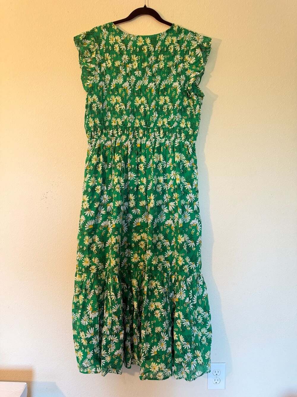 Anthropologie Green Daisy Floral Smocked Midi Dress - Picture 4 of 4